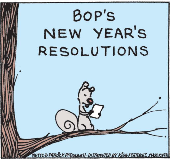 Handwriting OCR: BOP'S NEW YEAR'S RESOLUTIONS MUTTS © PATRICK MCDONNELL DISTRIBUTED BY KING FEATURES SYNDICATE BOP'S NEW YEAR'S RESOLUTIONS MUTTS © PATRICK MCDONNELL DISTRIBUTED BY KING FEATURES SYNDICATE