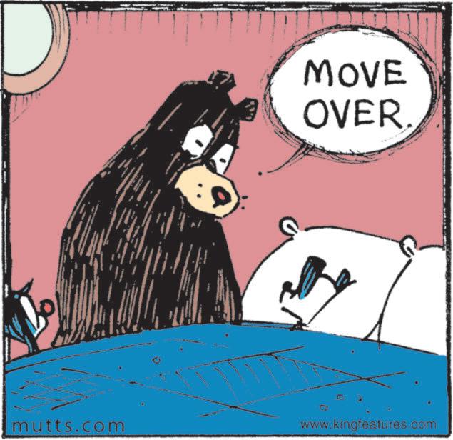Photo caption OCR: MOVE OVER. mutts.com www.kingfeatures.com MOVE OVER . mutts.com www.kingfeatures.com