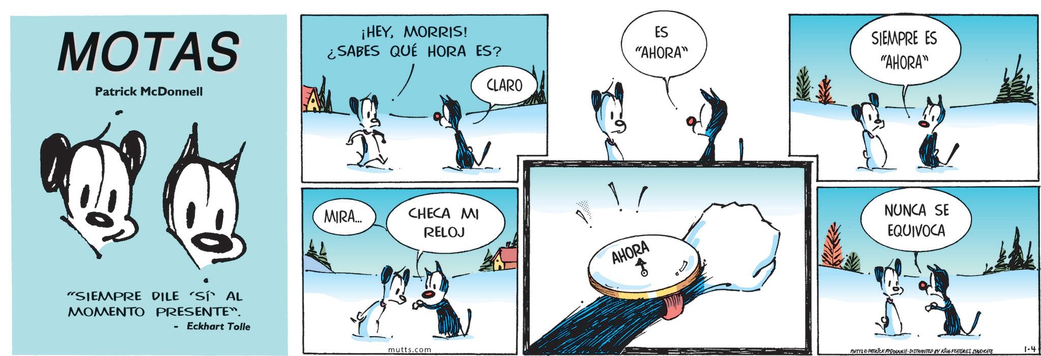 Graphics OCR: MOTAS Patrick McDonnell ¡HEYMORRIS! ¿SABES QUÉ HORA ES? "SIEMPRE DILE SÍ AL MOMENTO PRESENTE". MIRA... CHECA MI RELOJ - Eckhart Tolle mutts.com ES "AHORA" SIEMPRE ES "AHORA" CLARO AHORA NUNCA SE EQUIVOCA MUTYS PATRICK PYDONE!! DISTRIBUTED BY KING FEATURES SYNDICATE 1.4 MOTAS Patrick McDonnell ¡ HEYMORRIS ! ¿ SABES QUÉ HORA ES ? " SIEMPRE DILE SÍ AL MOMENTO PRESENTE " . MIRA ... CHECA MI RELOJ - Eckhart Tolle mutts.com ES " AHORA " SIEMPRE ES " AHORA " CLARO AHORA NUNCA SE EQUIVOCA MUTYS PATRICK PYDONE !! DISTRIBUTED BY KING FEATURES SYNDICATE 1.4