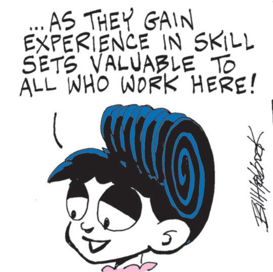 Sketch OCR: ... AS THEY GAIN EXPERIENCE IN SKILL SETS VALUABLE TO ALL WHO WORK HERE! ???????? ... AS THEY GAIN EXPERIENCE IN SKILL SETS VALUABLE TO ALL WHO WORK HERE ! ????????