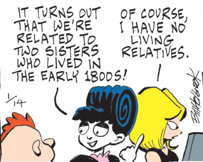 Fiction OCR: IT TURNS OUT THAT WE'RE RELATED TO TWO SISTERS OF COURSEI HAVE NO LIVING RELATIVES. WHO LIVED IN THE EARLY 1800S! 1/14 Bitterbrook IT TURNS OUT THAT WE'RE RELATED TO TWO SISTERS OF COURSEI HAVE NO LIVING RELATIVES . WHO LIVED IN THE EARLY 1800S ! 1/14 Bitterbrook