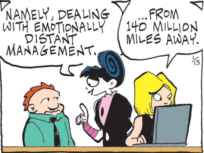 Fictional character OCR: NAMELYDEALING WITH EMOTIONALLY DISTANT MANAGEMENT. 25 ? ... FROM 140 MILLION MILES AWAY. ?? 5 NAMELYDEALING WITH EMOTIONALLY DISTANT MANAGEMENT . 25 ? ... FROM 140 MILLION MILES AWAY . ?? 5