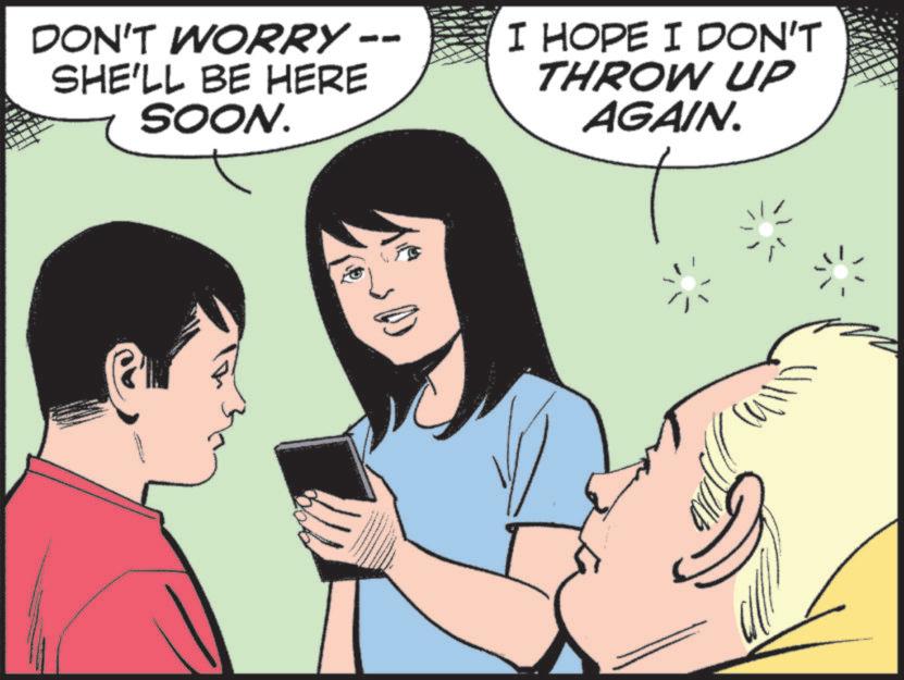 Animated cartoon OCR: DON'T WORRY -- SHE'LL BE HERE SOON. I HOPE I DON'T THROW UP AGAIN. DON'T WORRY -- SHE'LL BE HERE SOON . I HOPE I DON'T THROW UP AGAIN .