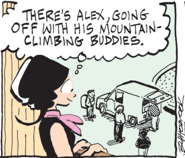 OCR: ? [ THERE'S ALEXGOING OFF WITH HIS MOUNTAIN- CLIMBING BUDDIES. 00 Biobook ? [ THERE'S ALEXGOING OFF WITH HIS MOUNTAIN- CLIMBING BUDDIES . 00 Biobook