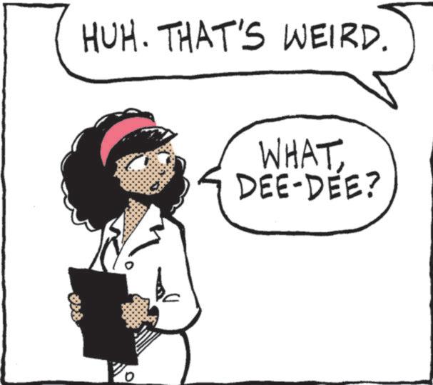 Animation OCR: HUH. THAT'S WEIRD. WHAT DEE-DEE? HUH . THAT'S WEIRD . WHAT DEE - DEE ?