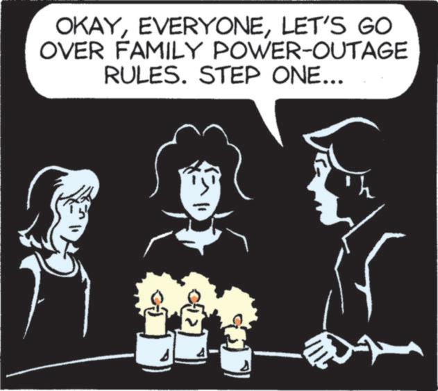 Photo caption OCR: OKAYLET'S GO OVER FAMILY POWER-OUTAGE RULES. STEP ONE... h OKAYLET'S GO OVER FAMILY POWER - OUTAGE RULES . STEP ONE ... h