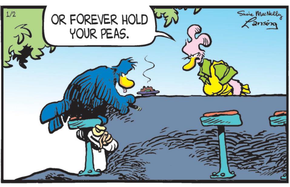 Fictional character OCR: 1/2 OR FOREVER HOLD YOUR PEAS. Susie MacNelly Lansing 1/2 OR FOREVER HOLD YOUR PEAS . Susie MacNelly Lansing