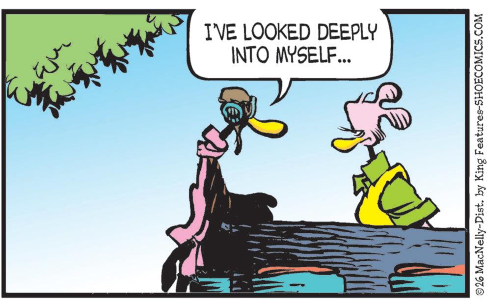Beak OCR: 1= I'VE LOOKED DEEPLY INTO MYSELF... ©26 MacNelly-Dist. by King Features-SHOECOMICS.COM 1 = I'VE LOOKED DEEPLY INTO MYSELF ... © 26 MacNelly - Dist . by King Features-SHOECOMICS.COM