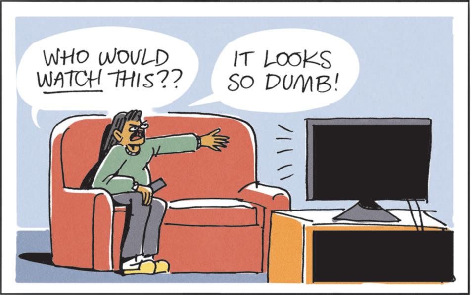 Animated cartoon OCR: ?? WHO WOULD WATCH THIS?? IT LOOKS SO DUMB! ? ? WHO WOULD WATCH THIS ?? IT LOOKS SO DUMB !