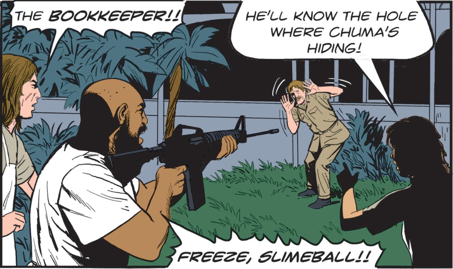 Hero OCR: THE BOOKKEEPER!! HE'LL KNOW THE HOLE WHERE CHUMA'S HIDING! 5 FREEZESLIMEBALL!! THE BOOKKEEPER !! HE'LL KNOW THE HOLE WHERE CHUMA'S HIDING ! 5 FREEZESLIMEBALL !!