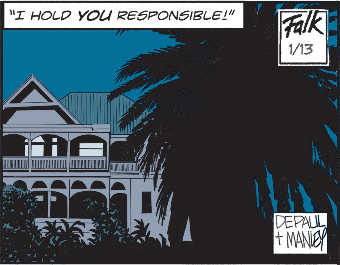 Palm trees OCR: "I HOLD YOU RESPONSIBLE!" 5 669 8388 DO 3 C Falk 1/13 DEPAUL +MANLEY " I HOLD YOU RESPONSIBLE ! " 5 669 8388 DO 3 C Falk 1/13 DEPAUL + MANLEY