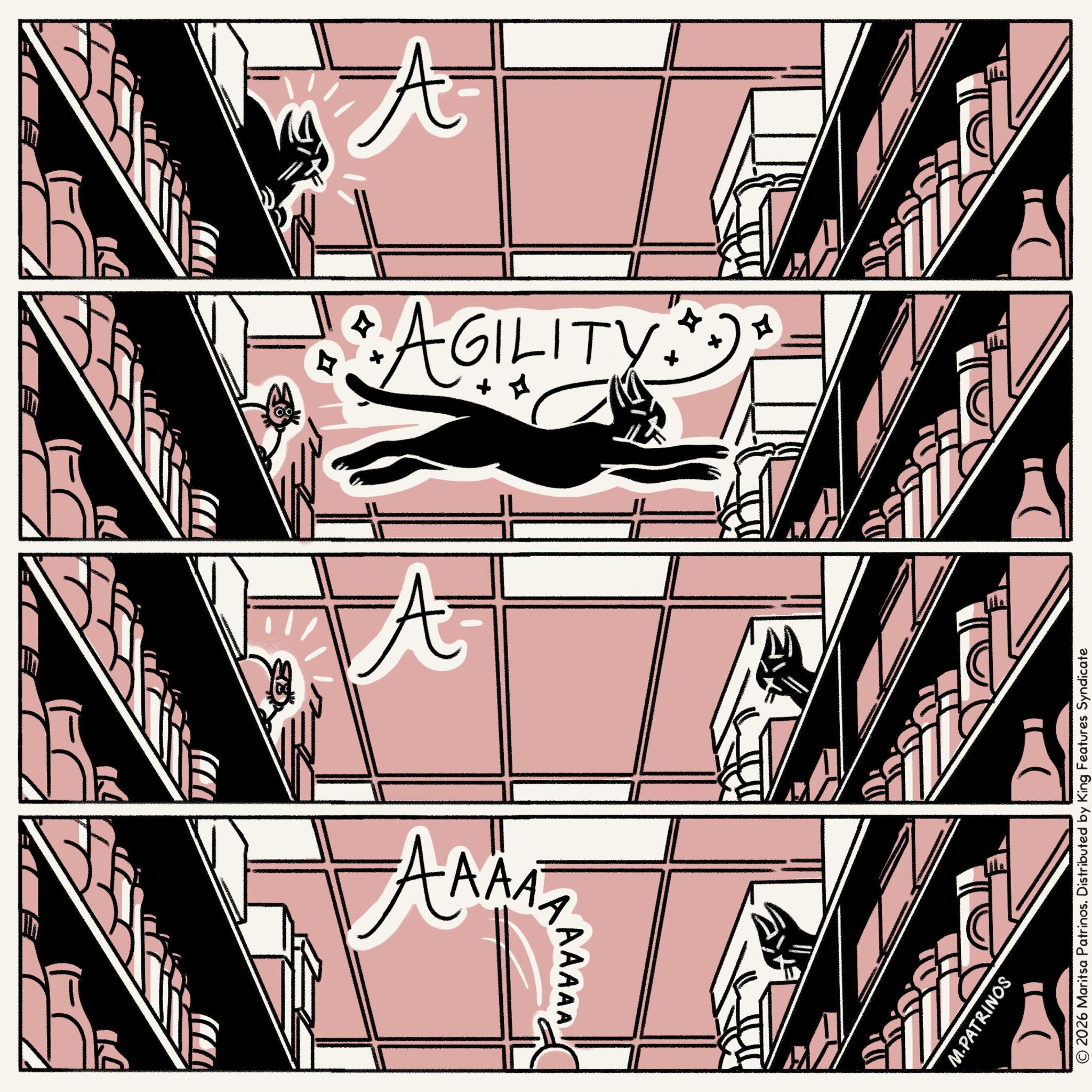 Animated cartoon OCR: AAMAT * AGILITY ** M.PATRINOS 2026 Maritsa Patrinos. Distributed by King Features Syndicate AAMAT * AGILITY ** M.PATRINOS 2026 Maritsa Patrinos . Distributed by King Features Syndicate