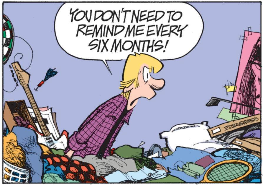 Animated cartoon OCR: YOU DON'T NEED TO REMIND ME EVERY SIX MONTHS! PIZZAGINS'S YOU DON'T NEED TO REMIND ME EVERY SIX MONTHS ! PIZZAGINS'S
