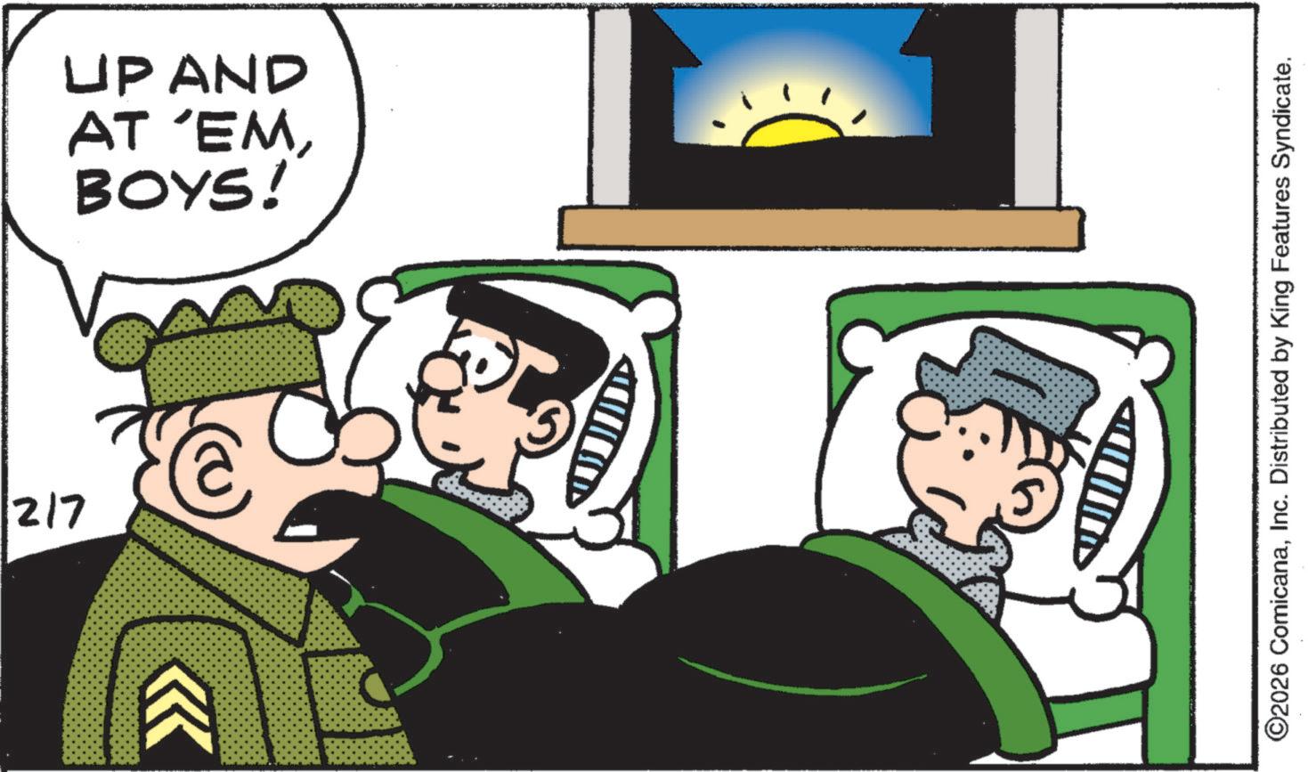 Pleased OCR: 217 BOYS! AT 'EMUP AND ©2026 ComicanaInc. Distributed by King Features Syndicate. 217 BOYS ! AT ' EMUP AND © 2026 ComicanaInc. Distributed by King Features Syndicate .