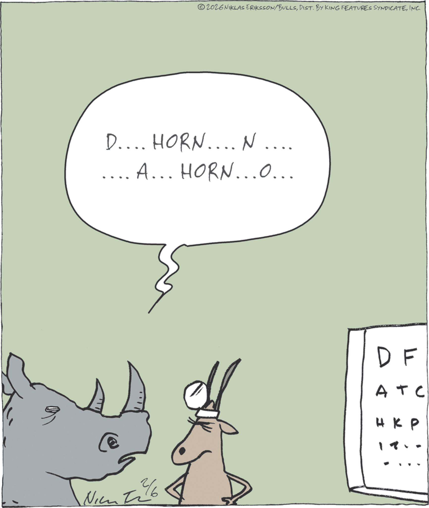 Animation OCR: ©2026NIKLAS ERIKSSON/BULLSINC. D.... HORN....N .... .... A... HORN...O... Nick #26 A DF ATC HKP © 2026NIKLAS ERIKSSON / BULLSDIST . BY KING FEATURES SYNDICATEINC . D .... HORN .... N .... .... A ... HORN ... O ... Nick # 26 A DF ATC HKP