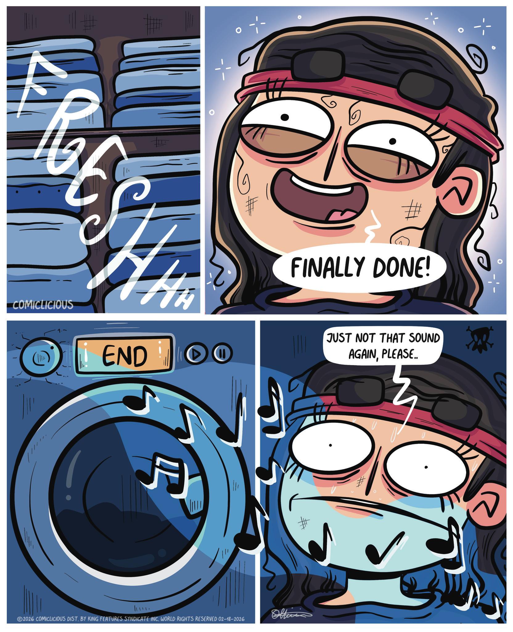 Comics OCR: FRESH COMICLICIOUS # FINALLY DONE! END JUST NOT THAT SOUND AGAINPLEASE.. ? # # hAL. 2026 COMICLICIOUS DIST. BY KING FEATURES SYNDICATE INC. WORLD RIGHTS RESERVED 02-18-2026 Offici FRESH COMICLICIOUS # FINALLY DONE ! END JUST NOT THAT SOUND AGAINPLEASE .. ? # # hAL . 2026 COMICLICIOUS DIST . BY KING FEATURES SYNDICATE INC . WORLD RIGHTS RESERVED 02-18-2026 Offici