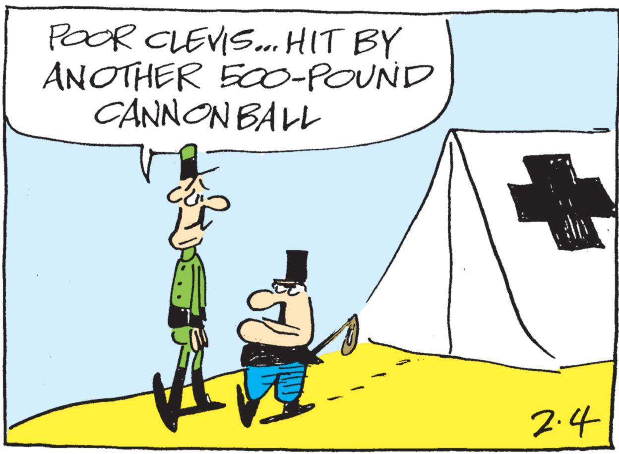 Photo caption OCR: POOR CLEVIS ... HIT BY ANOTHER 500-POUND CANNONBALL ????? ? 2.4 POOR CLEVIS ... HIT BY ANOTHER 500 - POUND CANNONBALL ????? ? 2.4