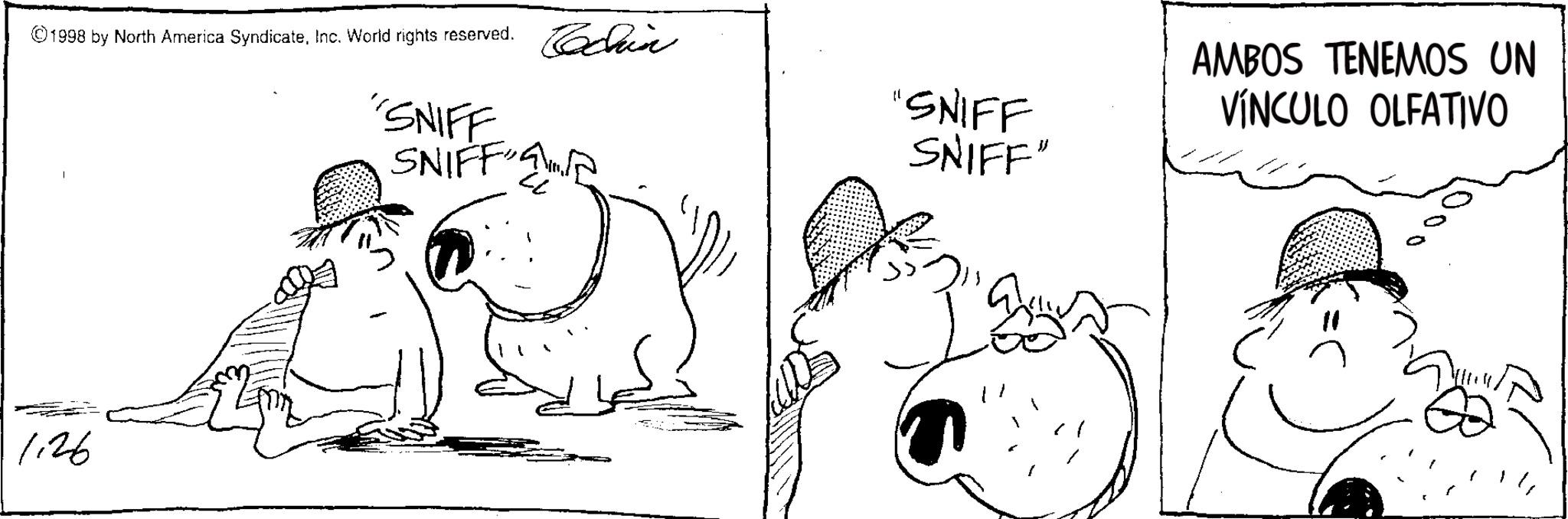 Comics OCR: ©1998 by North America SyndicateInc. World rights reserved. Cochin "SNIFF SNIFF "SNIFF SNIFF" 1:26 AMBOS TENEMOS UN VÍNCULO OLFATIVO © 1998 by North America SyndicateInc. World rights reserved . Cochin " SNIFF SNIFF " SNIFF SNIFF " 1:26 AMBOS TENEMOS UN VÍNCULO OLFATIVO