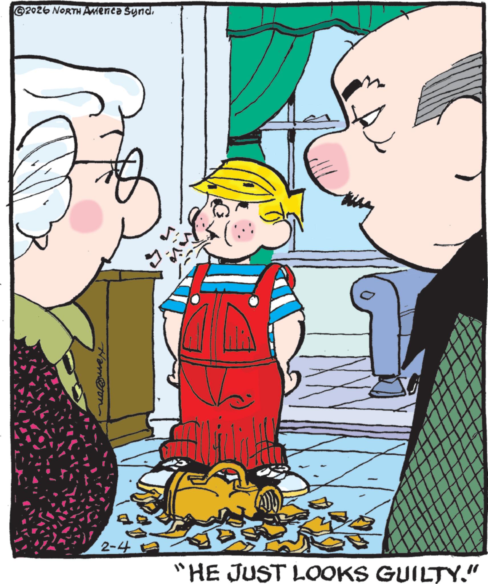 Comics OCR: 2026 NORTH America Synd Hamon 2-4 "HE JUST LOOKS GUILTY." 2026 NORTH America Synd Hamon 2-4 " HE JUST LOOKS GUILTY . "