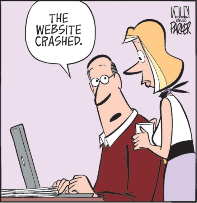 Animated cartoon OCR: THE WEBSITE CRASHED. KILEN and PARKER THE WEBSITE CRASHED . KILEN and PARKER