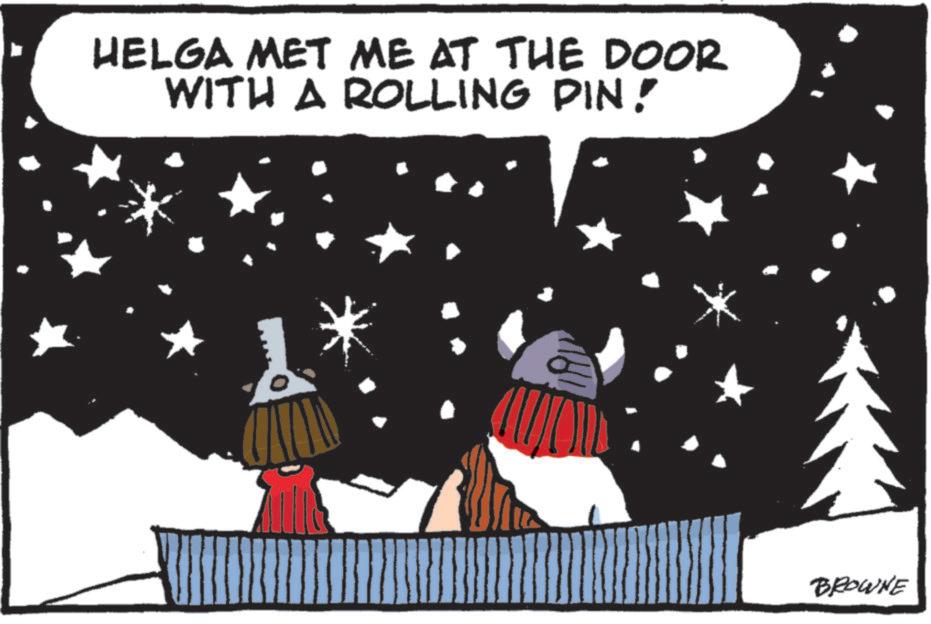Graphic design OCR: HELGA MET ME AT THE DOOR WITH A ROLLING PIN! BROWNE HELGA MET ME AT THE DOOR WITH A ROLLING PIN ! BROWNE