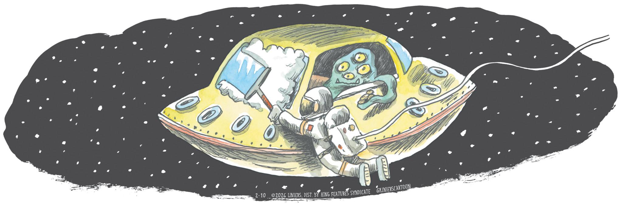 Fiction OCR: 2-10 2026 LINIERSDIST. BY KING FEATURES SYNDICATE LINIERSCARTOON... T 2-10 2026 LINIERSDIST . BY KING FEATURES SYNDICATE LINIERSCARTOON ... T
