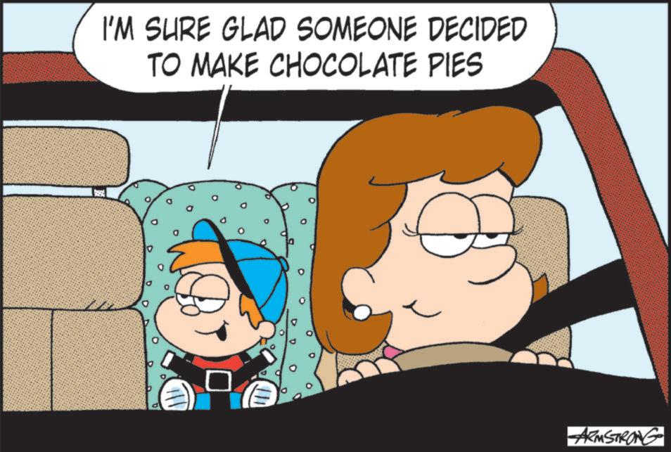 Pleased OCR: I'M SURE GLAD SOMEONE DECIDED TO MAKE CHOCOLATE PIES ARMSTRONG I'M SURE GLAD SOMEONE DECIDED TO MAKE CHOCOLATE PIES ARMSTRONG