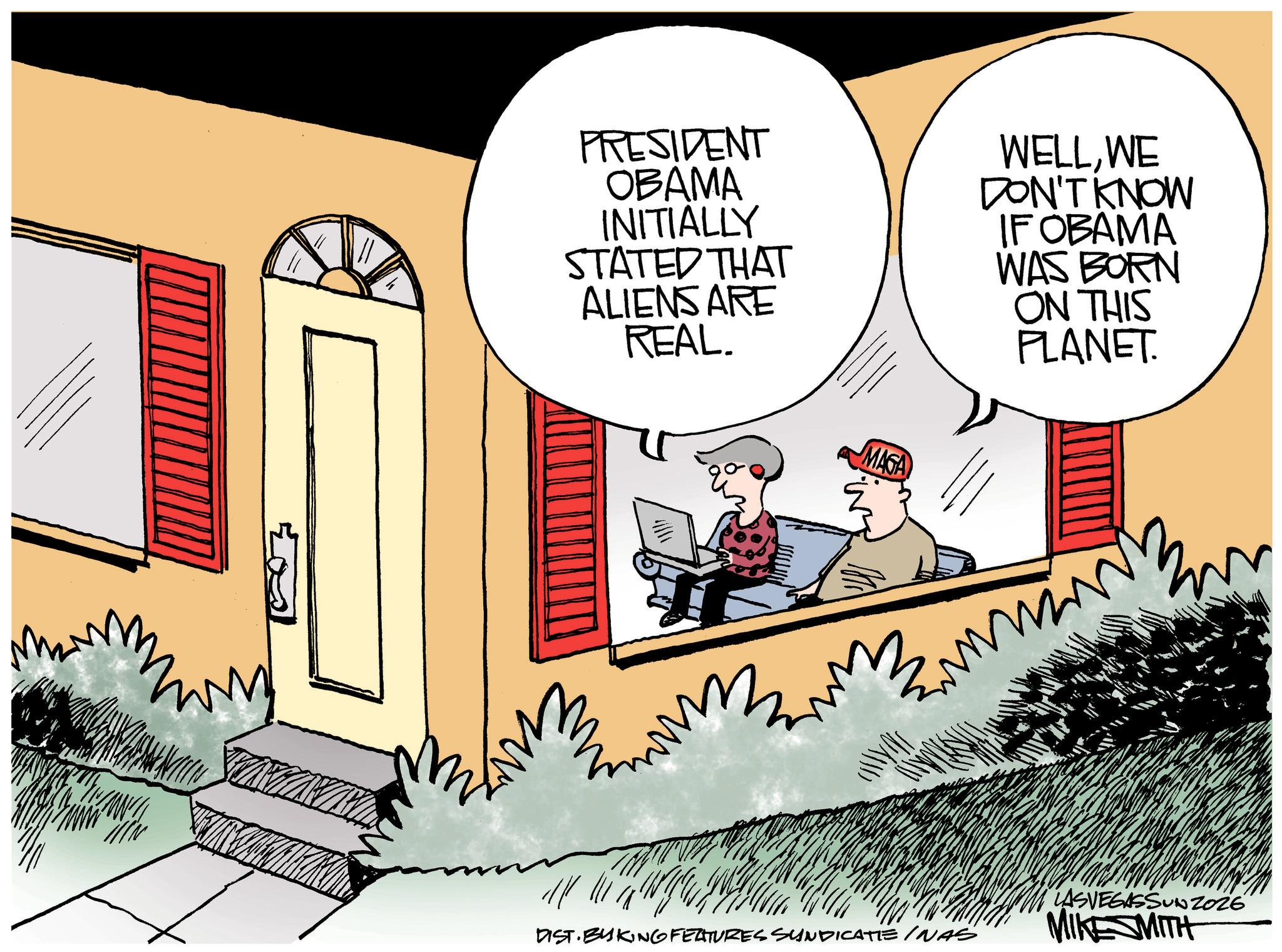 Photo caption OCR: PRESIDENT OBAMA INITIALLY STATED THAT ALIENS ARE REAL. MAGA WELLWE DON'T KNOW IFOBAMA WAS BORN ON THIS DIST.BYKING FEATURES SUNDICATIE INAS PLANET. LASVEGASSUNZ026 MIKESMITH PRESIDENT OBAMA INITIALLY STATED THAT ALIENS ARE REAL . MAGA WELLWE DON'T KNOW IFOBAMA WAS BORN ON THIS DIST.BYKING FEATURES SUNDICATIE INAS PLANET . LASVEGASSUNZ026 MIKESMITH