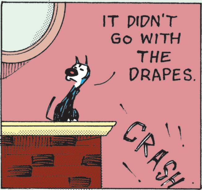 Graphic design OCR: IT DIDN'T GO WITH THE DRAPES !! CRASH IT DIDN'T GO WITH THE DRAPES !! CRASH