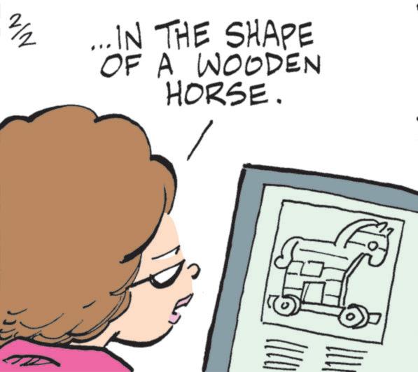 Pack animal OCR: 2/2 ... IN THE SHAPE OF A WOODEN HORSE. ? 2/2 ... IN THE SHAPE OF A WOODEN HORSE . ?