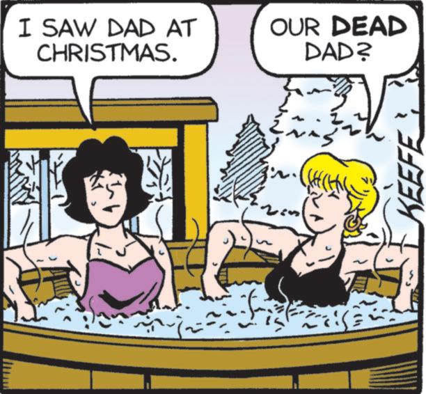 Photo caption OCR: I SAW DAD AT CHRISTMAS. OUR DEAD DAD? KEEFE I SAW DAD AT CHRISTMAS . OUR DEAD DAD ? KEEFE