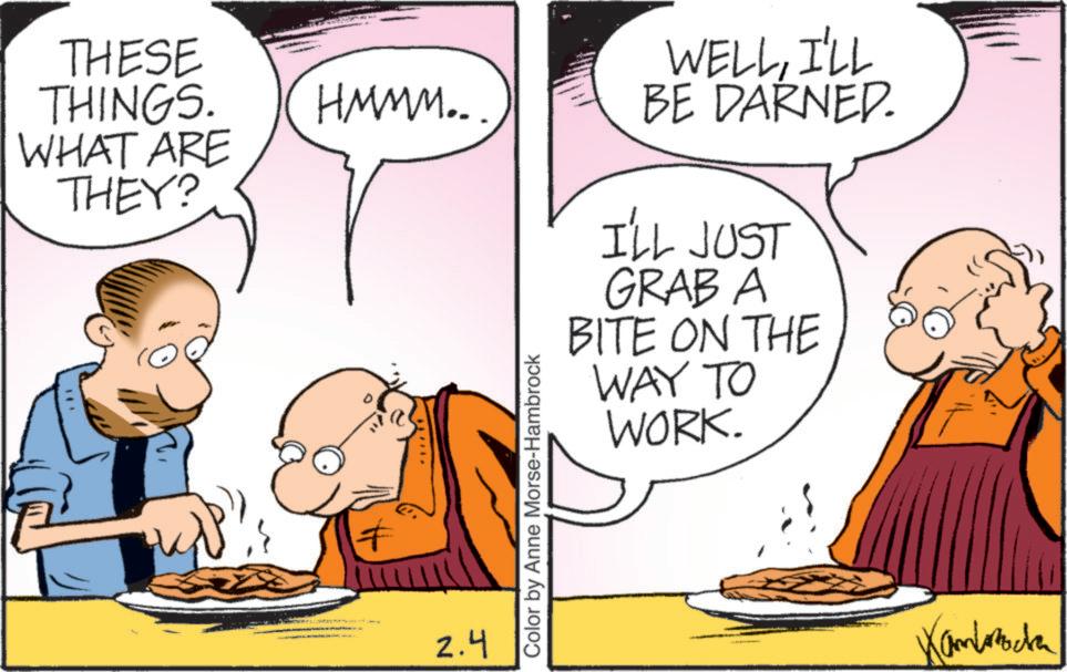 Fictional character OCR: THESE THINGS. WHAT ARE THEY? HMMM.. 2.4 Color by Anne Morse-Hambrock WELLI'LL BE DARNED. I'LL JUST GRAB A BITE ON THE WAY TO WORK. Kambaracka THESE THINGS . WHAT ARE THEY ? HMMM .. 2.4 Color by Anne Morse - Hambrock WELLI'LL BE DARNED . I'LL JUST GRAB A BITE ON THE WAY TO WORK . Kambaracka
