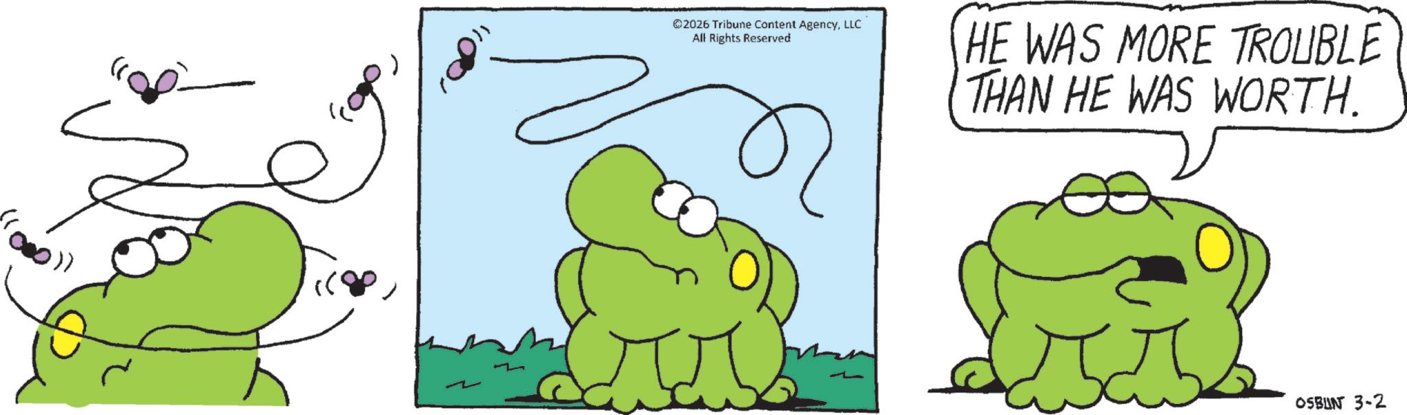 Line art OCR: (000)) ? 180 ©2026 Tribune Content AgencyLLC All Rights Reserved HE WAS MORE TROUBLE THAN HE WAS WORTH. OSBUN 3-2 ( 000 ) ) ? 180 © 2026 Tribune Content AgencyLLC All Rights Reserved HE WAS MORE TROUBLE THAN HE WAS WORTH . OSBUN 3-2