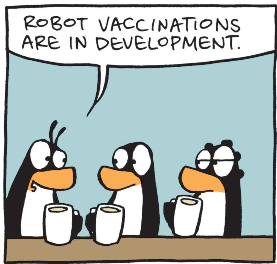 Photo caption OCR: ROBOT VACCINATIONS ARE IN DEVELOPMENT. 5 ROBOT VACCINATIONS ARE IN DEVELOPMENT . 5