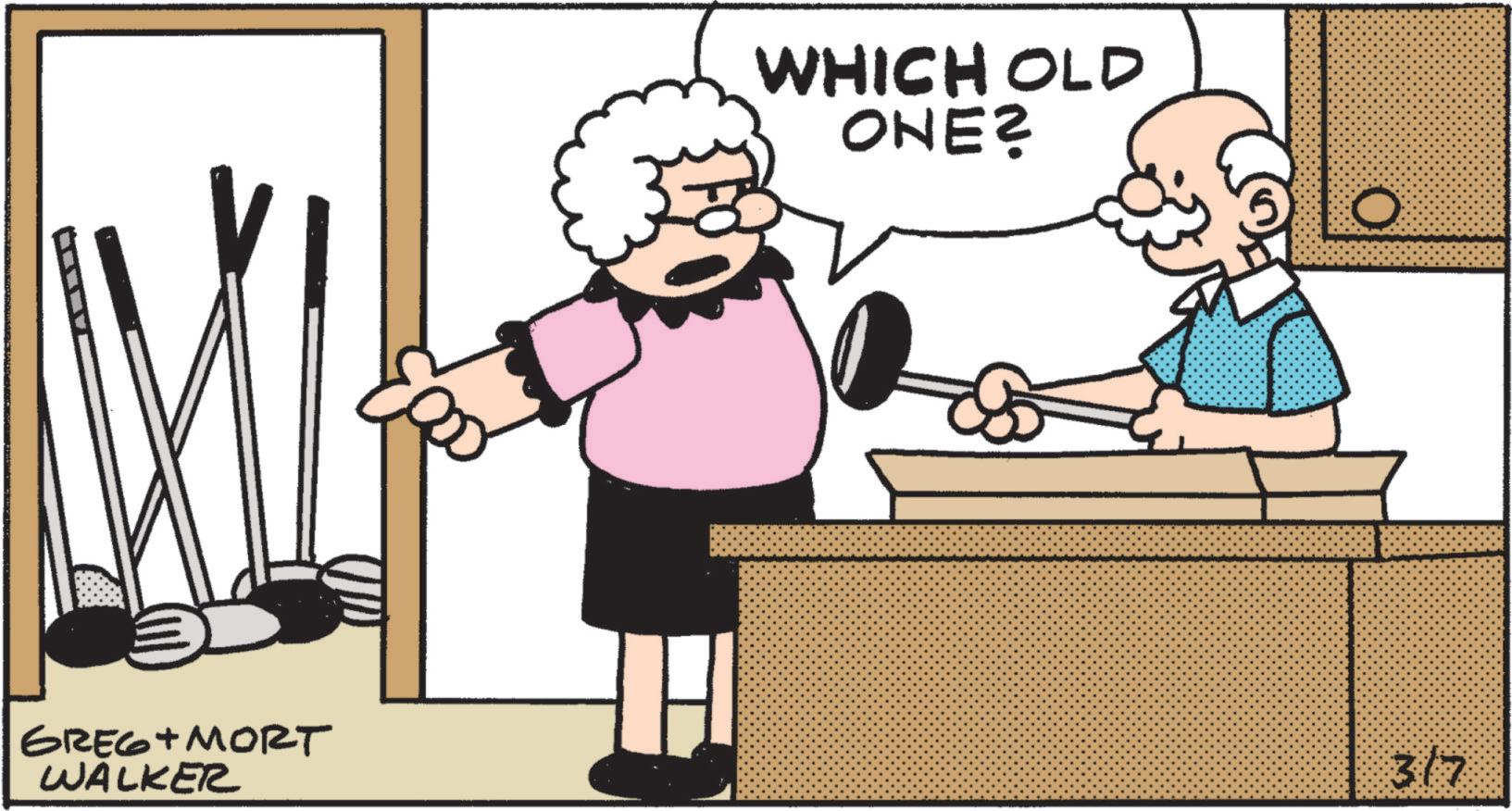 Photo caption OCR: GREG+ MORT WALKER H WHICH OLD ONE? 317 O GREG + MORT WALKER H WHICH OLD ONE ? 317 O