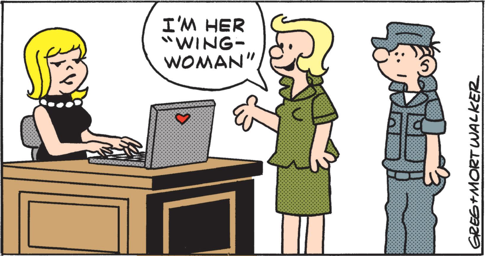 Animated cartoon OCR: 3 I'M HER "WING- WOMAN" GREG MORTWALKER 3 I'M HER " WING- WOMAN " GREG MORTWALKER