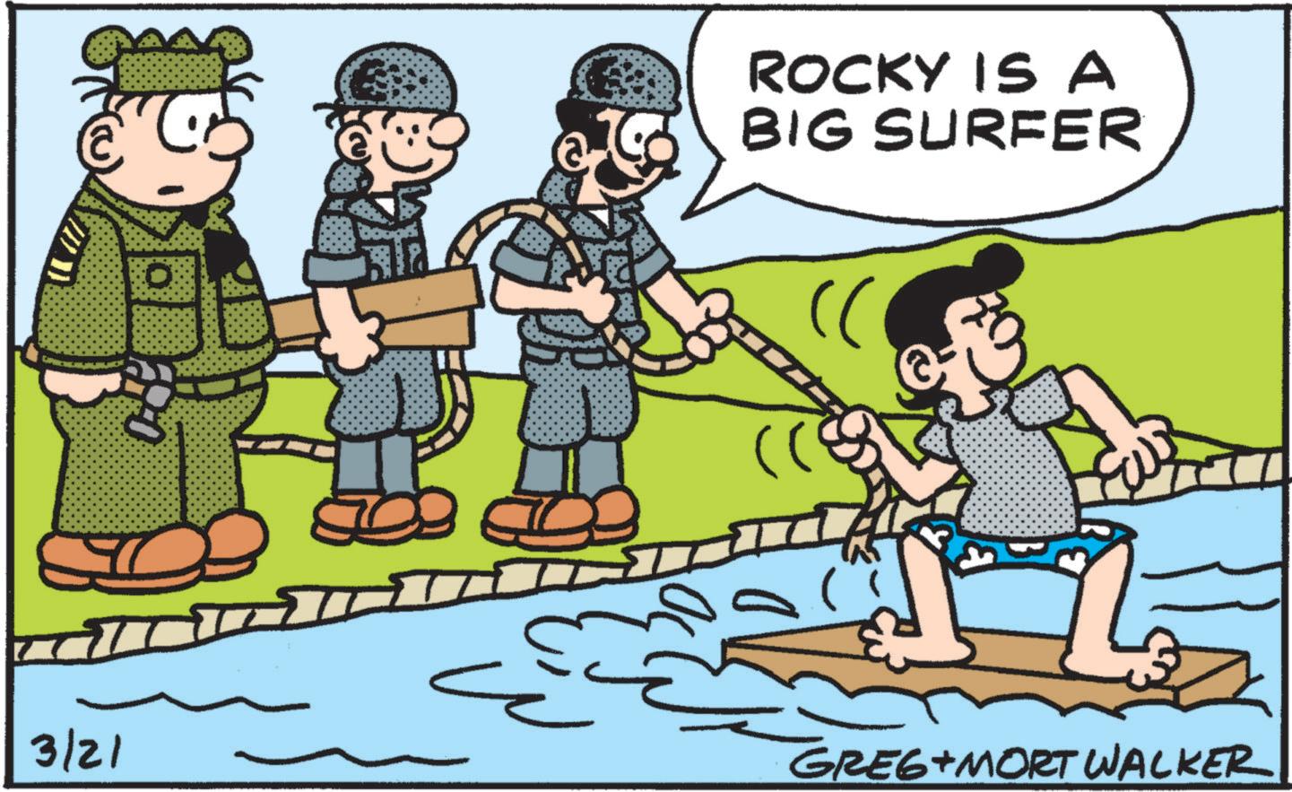Animated cartoon OCR: A ROCKY IS A BIG SURFER O 3/21 GREG MORT Walker A ROCKY IS A BIG SURFER O 3/21 GREG MORT Walker