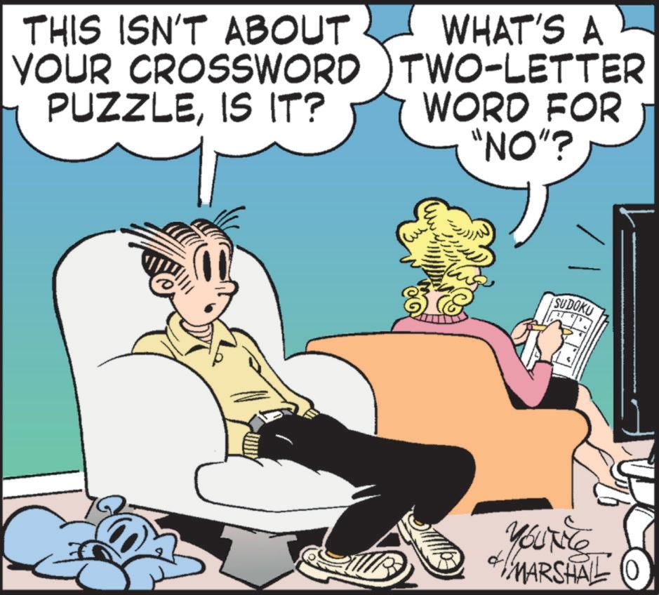 Comic book OCR: THIS ISN'T ABOUT YOUR CROSSWORD PUZZLEIS IT? WHAT'S A TWO-LETTER WORD FOR "NO"? 3 SUDOKU MARSHALL THIS ISN'T ABOUT YOUR CROSSWORD PUZZLEIS IT ? WHAT'S A TWO - LETTER WORD FOR " NO " ? 3 SUDOKU MARSHALL