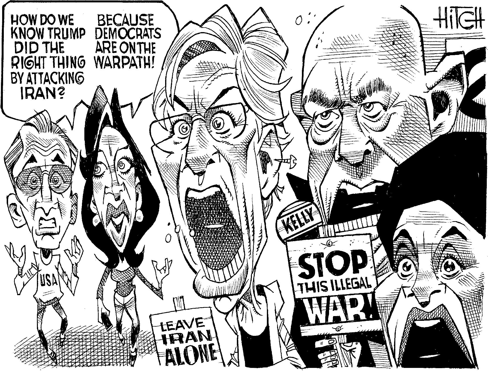 Line art OCR: HOW DO WE KNOW TRUMP DEMOCRATS DID THE BECAUSE ? HITCH ARE ON THE RIGHT THING WARPATH! BY ATTACKING IRAN? LEAVE IRAN ALONE KELLY STOP THIS ILLEGAL WAR! 1 HOW DO WE KNOW TRUMP DEMOCRATS DID THE BECAUSE ? HITCH ARE ON THE RIGHT THING WARPATH ! BY ATTACKING IRAN ? LEAVE IRAN ALONE KELLY STOP THIS ILLEGAL WAR ! 1