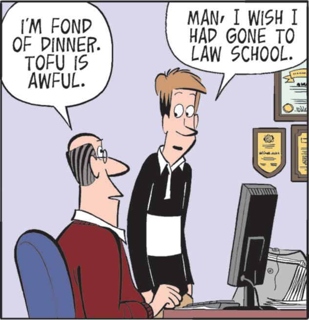 Animated cartoon OCR: I'M FOND OF DINNER. TOFU IS AWFUL. MANI WISH I HAD GONE TO LAW SCHOOL. = IN21 I'M FOND OF DINNER . TOFU IS AWFUL . MANI WISH I HAD GONE TO LAW SCHOOL . = IN21