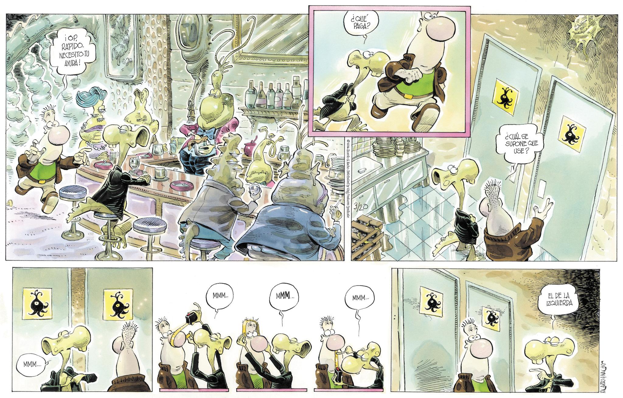 Comic book OCR: MMM.... iop RAPIDO. NECESITO TU AYUDA! MMM.... 2026 Ricardo & Nacho. Distributed by King Features Syndicate ¿QUE PASA? 3/20 MMM.... MMM... ¿CUÁL SE SUPONE QUE USE? $ EL DE LA IZQUIERDA RICARDO & NACHO MMM .... iop RAPIDO . NECESITO TU AYUDA ! MMM .... 2026 Ricardo & Nacho . Distributed by King Features Syndicate ¿ QUE PASA ? 3/20 MMM .... MMM ... ¿ CUÁL SE SUPONE QUE USE ? $ EL DE LA IZQUIERDA RICARDO & NACHO