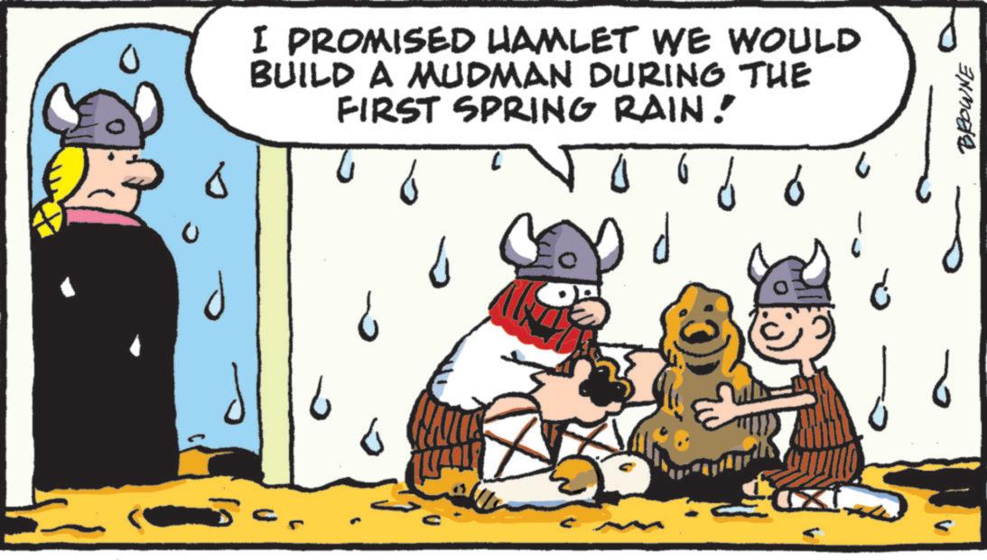 Fictional character OCR: ? I PROMISED HAMLET WE WOULD BUILD A MUDMAN DURING THE FIRST SPRING RAIN! 06 ¿ BROWNE ? I PROMISED HAMLET WE WOULD BUILD A MUDMAN DURING THE FIRST SPRING RAIN ! 06 ¿ BROWNE