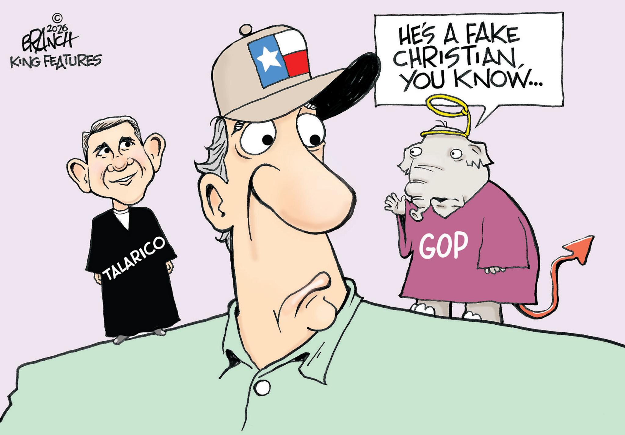 OCR: 2026 BRANCH KING FEATURES HE'S A FAKE CHRISTIANYOU KNOW... TALARICO GOP 2026 BRANCH KING FEATURES HE'S A FAKE CHRISTIANYOU KNOW ... TALARICO GOP