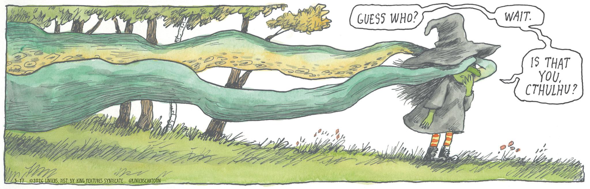 Costume design OCR: way GUESS WHO? WAIT. Dr. 3-17 02026 LINIERSDIST. BY KING FEATURES SYNDICATE LINIERSCARTOON IS THAT YOUCTHULHU? way GUESS WHO ? WAIT . Dr. 3-17 02026 LINIERSDIST . BY KING FEATURES SYNDICATE LINIERSCARTOON IS THAT YOUCTHULHU ?