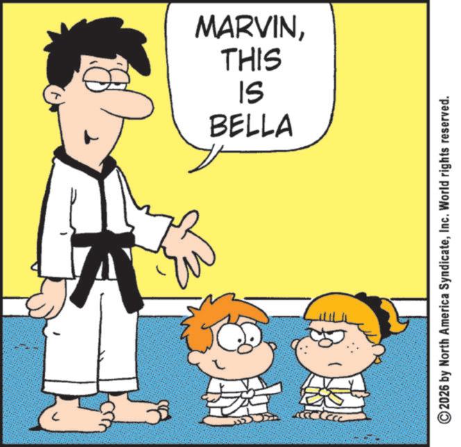 Fictional character OCR: THIS MARVIN?? BELLA 2026 by North America SyndicateInc. World rights reserved. THIS MARVIN?? BELLA 2026 by North America SyndicateInc. World rights reserved .