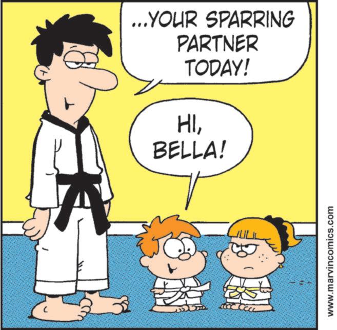 Animated cartoon OCR: ...YOUR SPARRING PARTNER TODAY! HIBELLA! JULL www.marvincomics.com ... YOUR SPARRING PARTNER TODAY ! HIBELLA ! JULL www.marvincomics.com