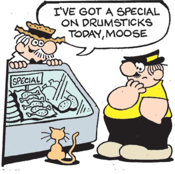 Clip art OCR: " I'VE GOT A SPECIAL ON DRUMSTICKS TODAYMOOSE SPECIAL 00 " I'VE GOT A SPECIAL ON DRUMSTICKS TODAYMOOSE SPECIAL 00