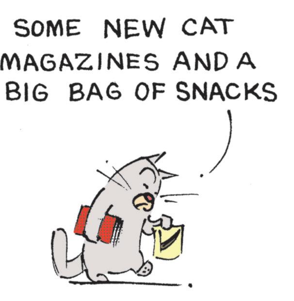 Graphics OCR: SOME NEW CAT MAGAZINES AND A BIG BAG OF SNACKS SOME NEW CAT MAGAZINES AND A BIG BAG OF SNACKS
