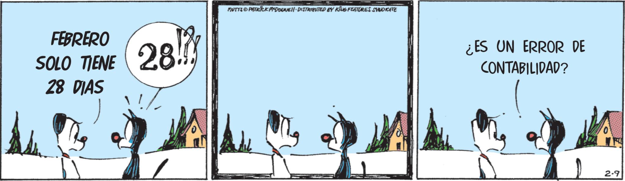 Animated cartoon OCR: FEBRERO SOLO TIENE 28 DIAS 28!? MUTTS PATRICK MEDOUNE DISTRIBUTED BY KING FEATURES SYNDICATE ¿ES UN ERROR DE CONTABILIDAD? 2-9 FEBRERO SOLO TIENE 28 DIAS 28 !? MUTTS PATRICK MEDOUNE DISTRIBUTED BY KING FEATURES SYNDICATE ¿ ES UN ERROR DE CONTABILIDAD ? 2-9