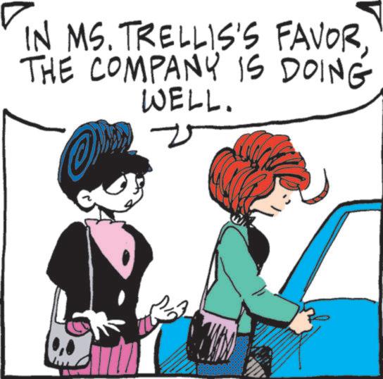 Graphic design OCR: IN MS. TRELLIS'S FAVORTHE COMPANY IS DOING WELL. 2 IN MS . TRELLIS'S FAVORTHE COMPANY IS DOING WELL . 2